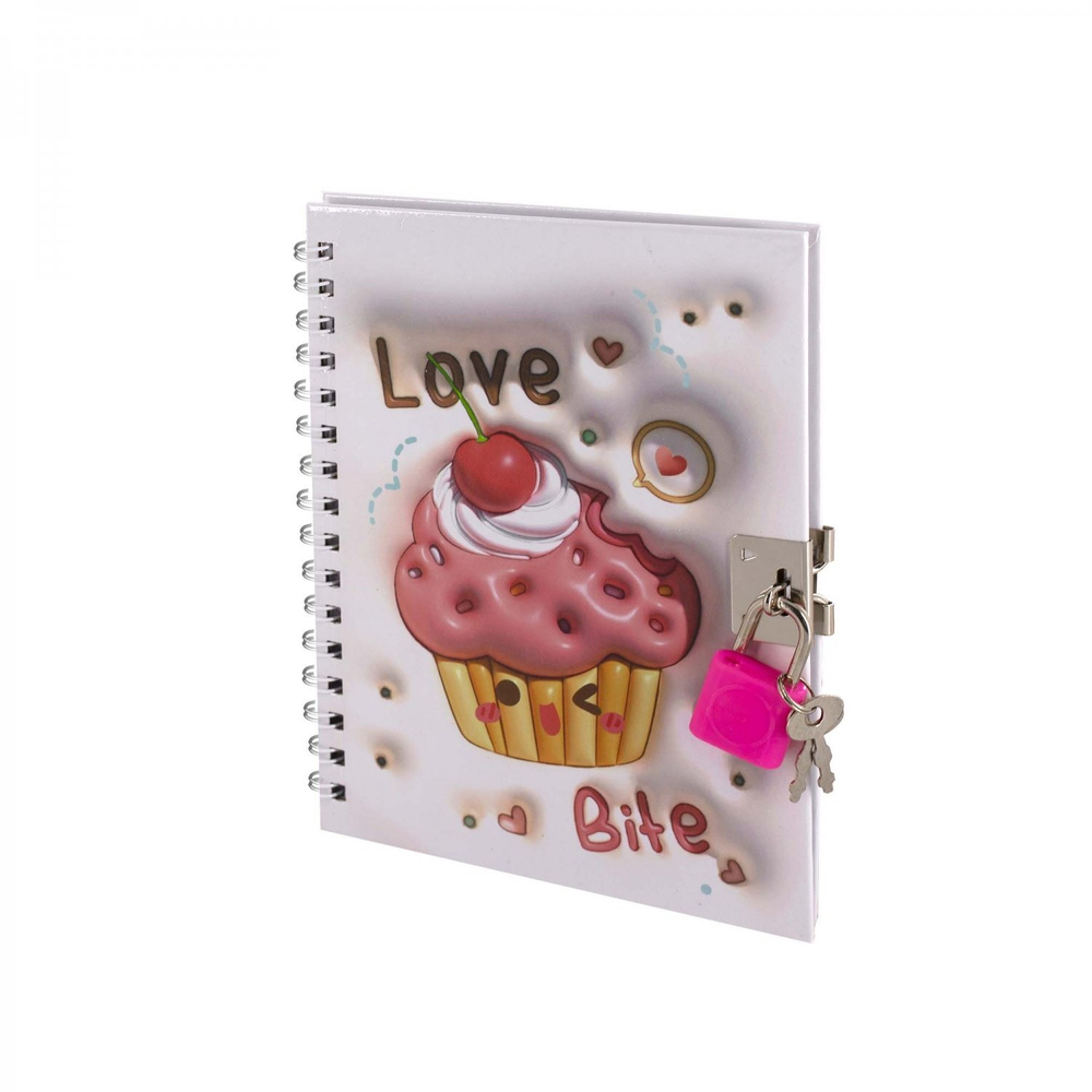 Блокнот в футляре, 17,5 см * 19,5 см, гребень, Alingar, ламин, эффект 3D, ручка, замочек, клетка, 46 л., "Сладости", персиковый