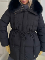 Пуховик Fresh миди с кулиской черный