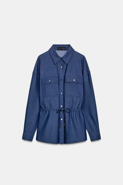 ZARA РУБАШКА-САФАРИ СО ШНУРКОМ, ИНДИГО