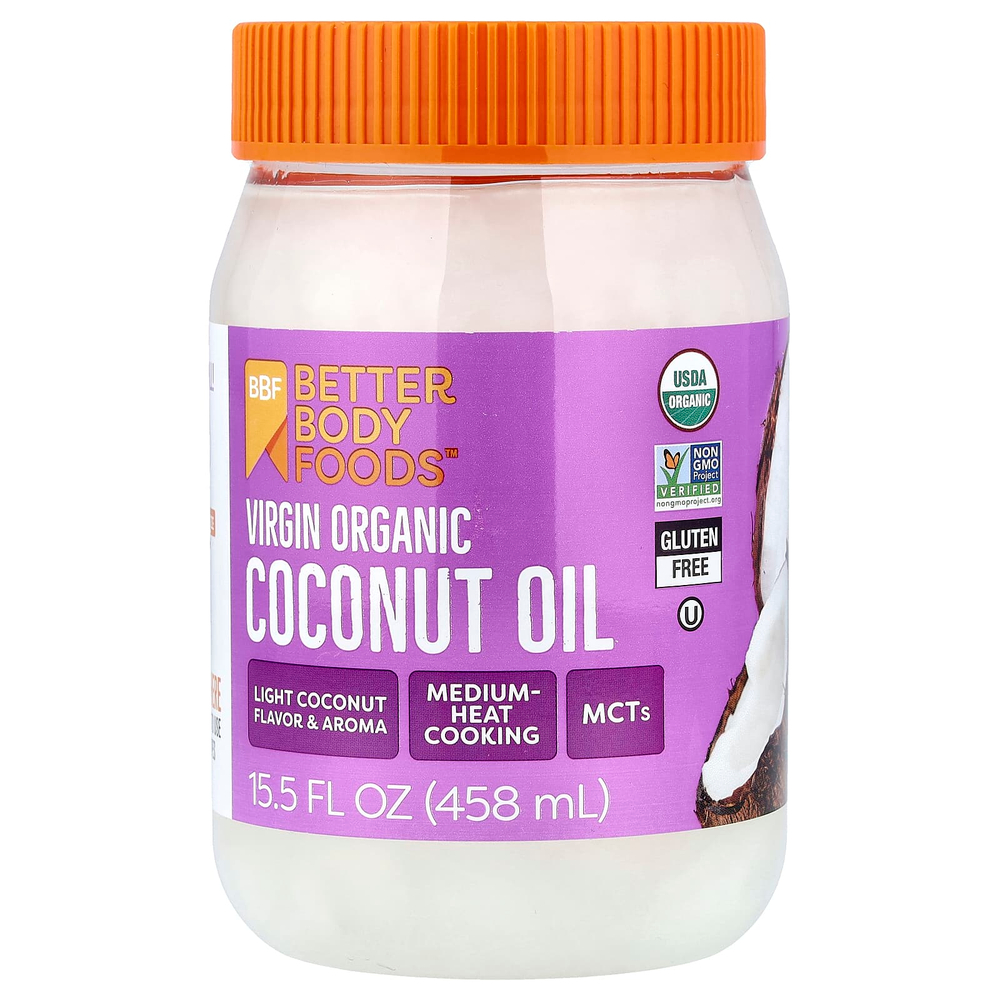 BetterBody Foods, Органическое кокосовое масло первого отжима, 458 мл (15,5 жидк. унц.)