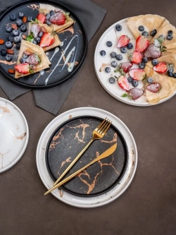 Набор посуды из 6 тарелок черный мрамор 25 см