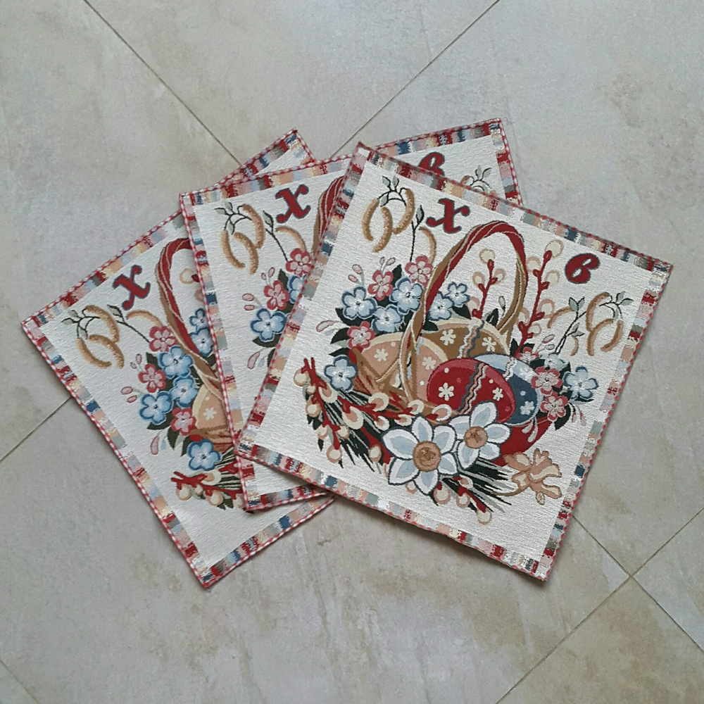 Набор декоративных гобеленовых салфеток (40*40) - 3 шт. Пасхальная корзина