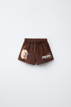 ZARA ШОРТЫ С ПРИНТОМ «КАПИБАРА CAPYFUN ©», КОРИЧНЕВЫЙ