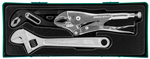 P2803SP Набор разводной ключ, ручные тиски "струбцина" и клещи переставные с коробчатым захватом в ложементе, 3 предмета