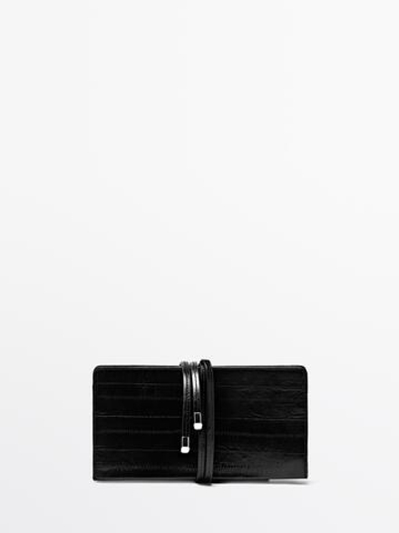 Massimo Dutti Клатч из текстурированной кожи, черный