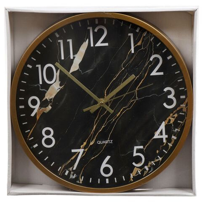Часы настенные, 30х30х4.5 см, кругл, пластик, чер, Черный мрамор, Y4-5202