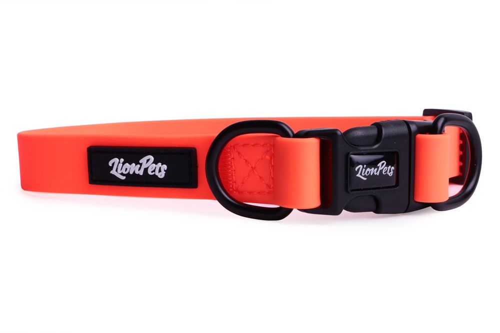 Ошейник из биотана LionPets с пластиковой пряжкой, оранжевый, размер L обхват шеи 33-55 см, ширина 2,0 см