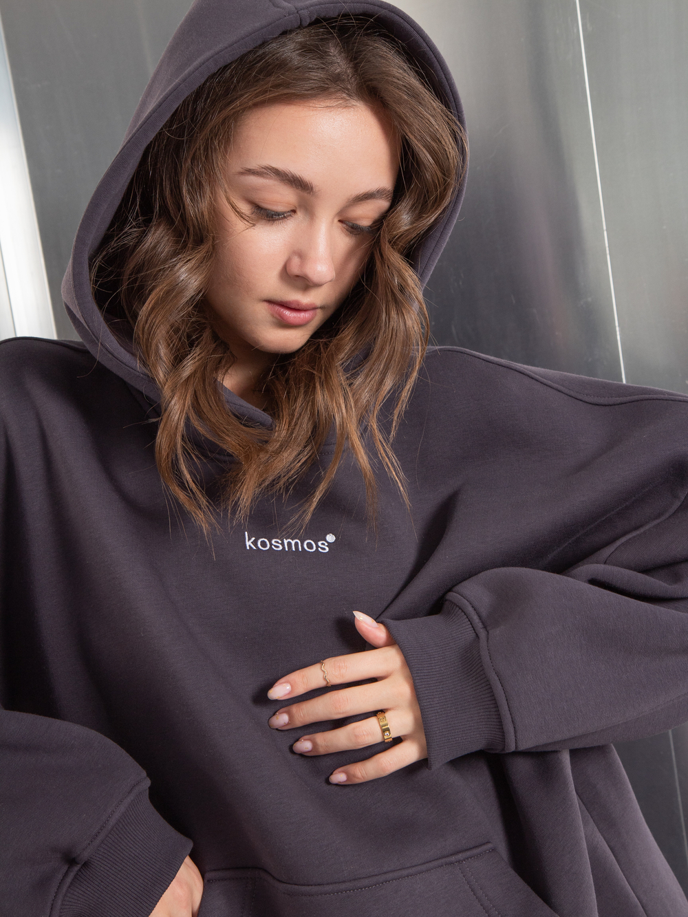 Худи женское оверсайз с начесом basis графит