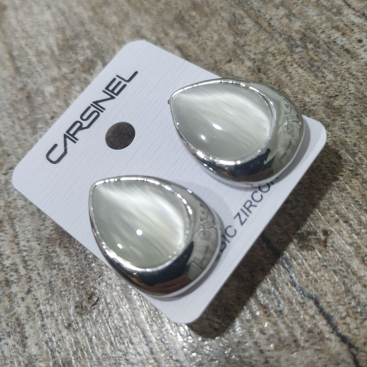 Серьги на англ.заст. Кошачий глаз капля металл серебристый