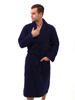 Халат мужской махровый "Элит" с воротником шалькой, цвет: 761-Темно-синий