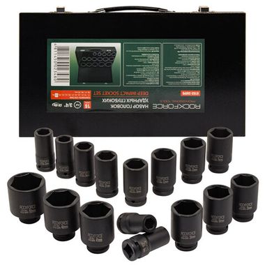 Набор головок ударных глубоких 16пр., 3/4''(17,19,21,22,24,27,30,32-36м,38,41,46,50мм) в метал. кейсе RockForce##Rock FORCE RF-6162-5MPB