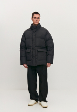 Пуховик удлиненный без капюшона | graphite