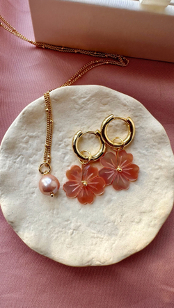 Серьги Цветы из розового перламутра