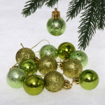 Новогодние шары 3 см (набор 12 шт) «Микс фактур», салатовый