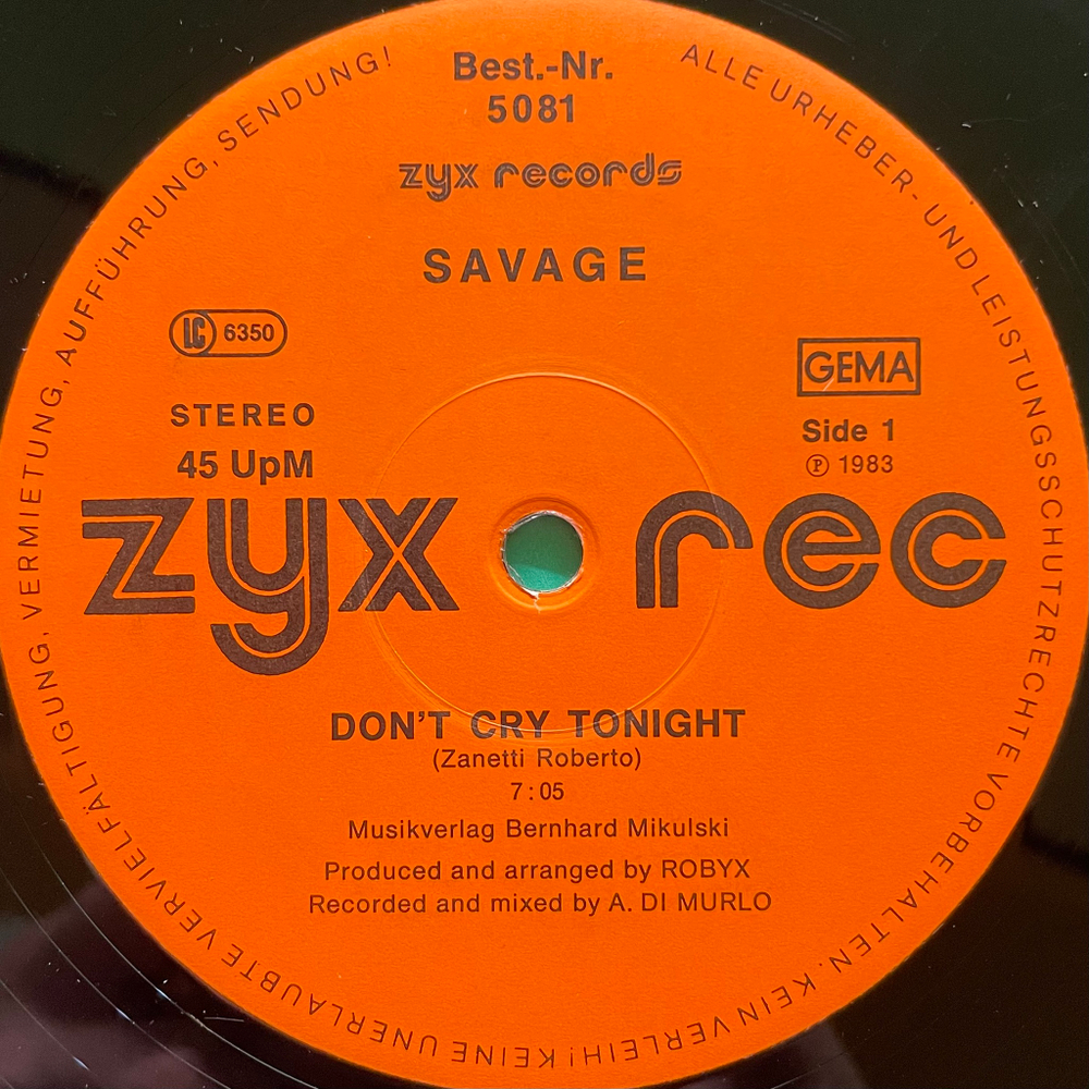 Savage ‎– Don't Cry Tonight (Германия 1983г.) 12", 45 RPM