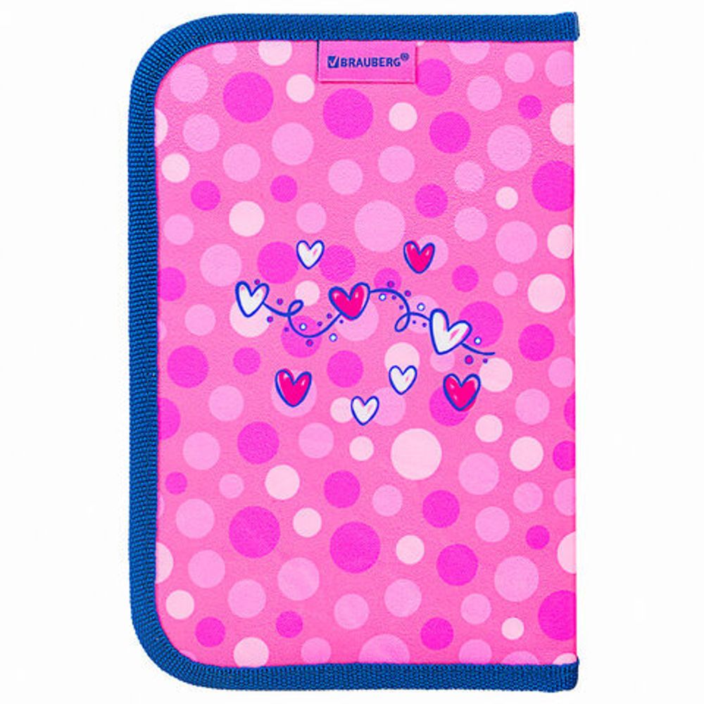 Пенал с наполнением BRAUBERG, 1 отделение, 1 откидная планка, полиэстер, 24 предмета, 21х14 см, "Friendly kittens", 270317