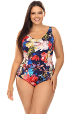 Совместный купальник plus size с цветочным рисунком на лицевой части (Размер: 85D/42) (Цвет: разноцветный)