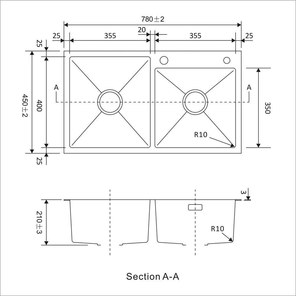 Мойка AVIVA 78*45, Нано-Черный (арт. NB7845R-1,5), 1,5 чаши