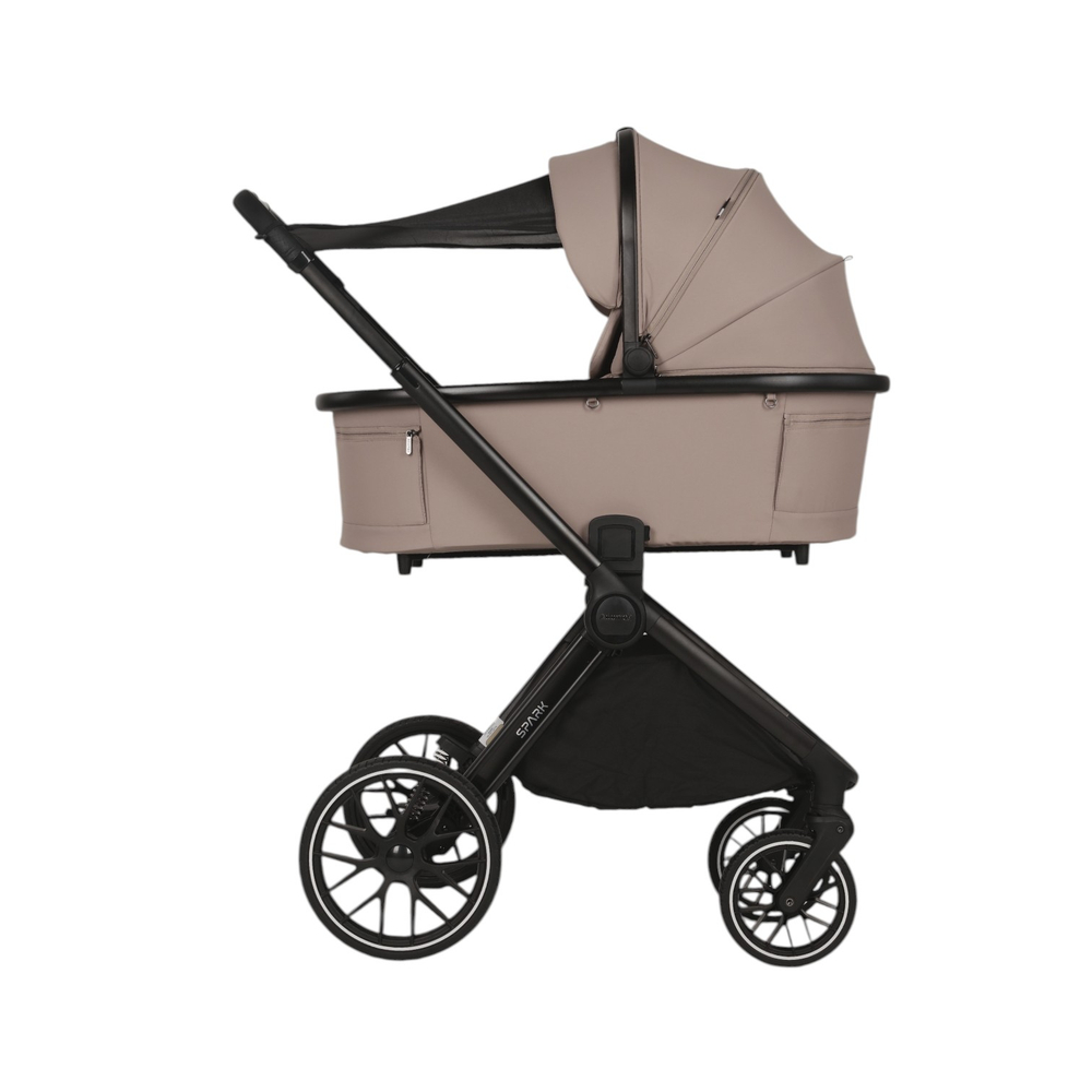 Детская универсальная коляска Adamex Spark 2в1 - Latte Velvet (Бежевая ткань, черная рама)