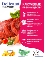 Cухой полнорационный корм для взрослых собак средних пород говядина с овощами Delicana 15кг