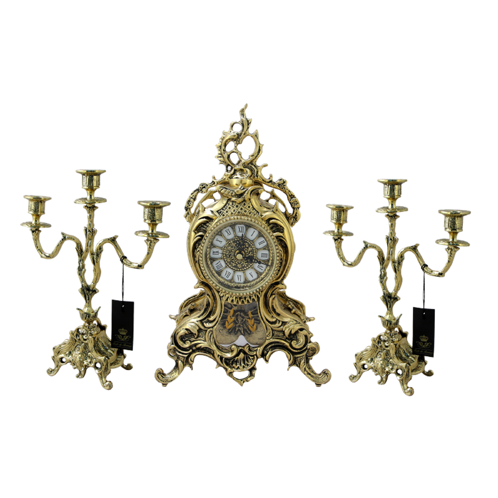 Bello De Bronze Каминные часы с маятником с канделябрами "Дон Хуан Ласу"