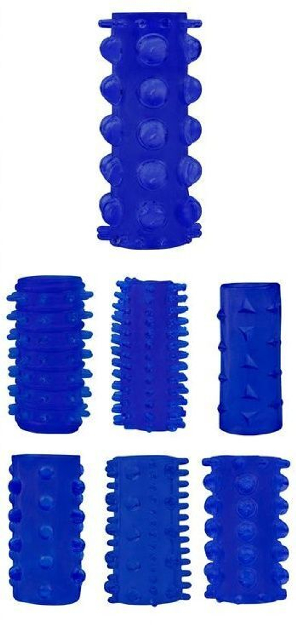 Набор из 7 синих насадок на пенис Get Lock (Цвет: синий)
