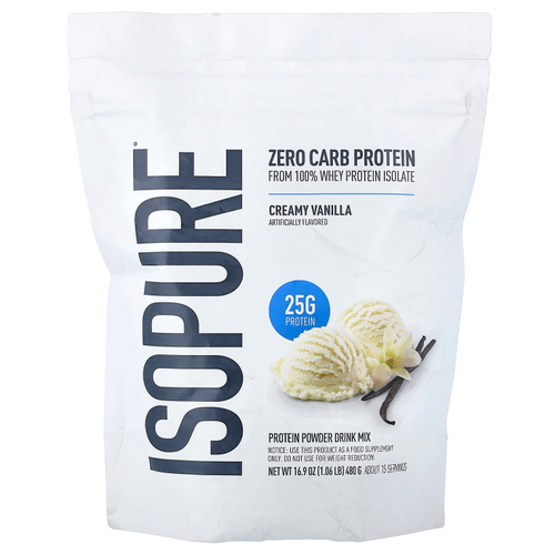 Isopure, протеиновая смесь для приготовления напитка без углеводов, со вкусом ванили, 480 г (1,06 фунта)
