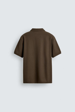 ZARA ПОЛО REGULAR FIT С РЕЛЬЕФНОЙ СТРУКТУРОЙ, КОРИЧНЕВЫЙ
