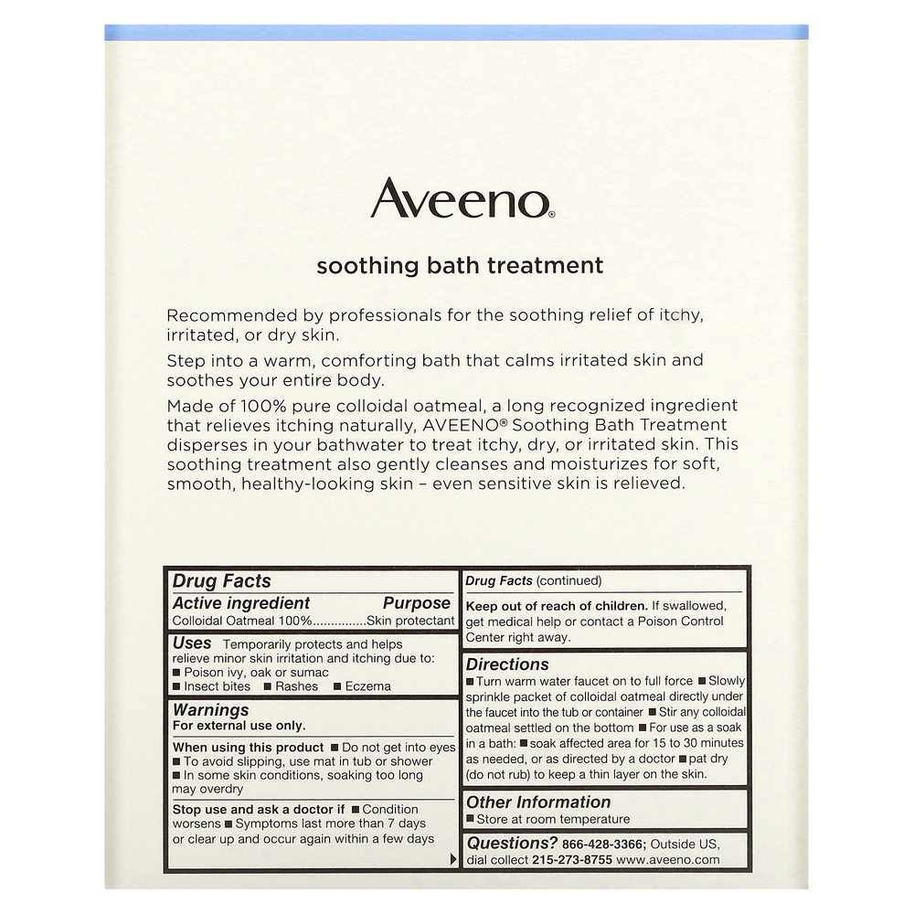 Aveeno, Active Naturals, успокаивающее средство для ванны, без запаха, 8 пакетиков для ванны одноразового применения, 42 г (1,5 унции) каждый.