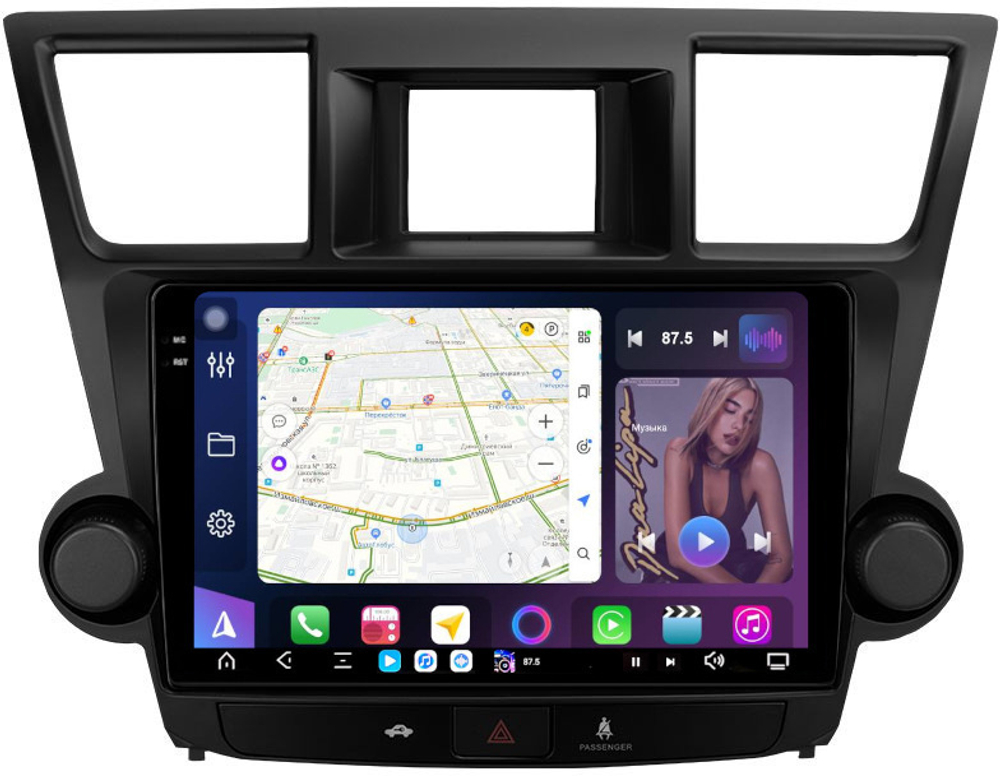 Магнитола для Toyota Highlander 2 XU40 2007-2013 (крутилки активные) - FarCar GX10-7194F2 монитор 10.36" 2K QLED на Android 14, TS20, 6+128Гб, CarPlay, 4G SIM-слот