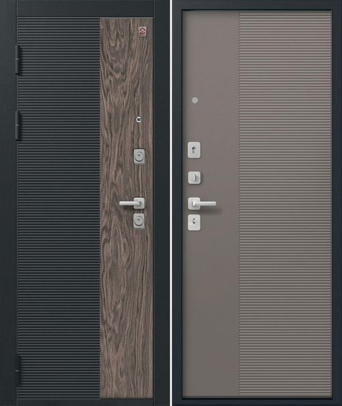 Входная дверь Центурион C-112 Чёрный муар+Кварц черный+Орех мокко - Базальт