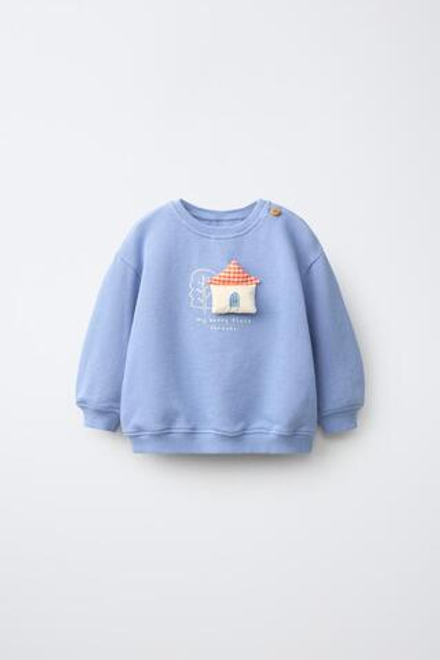 ZARA ТОЛСТОВКА С АППЛИКАЦИЕЙ «ДОМИК», СИНЕВАТЫЙ