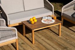 "Канны" лаунж-зона 4-местная из роупа со столиком "Канны" цвета "дуб", основание дуб, роуп бежевый