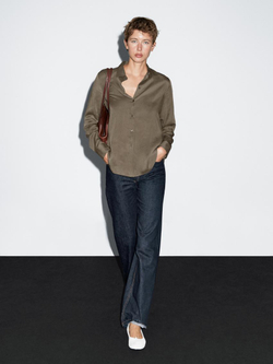 Massimo Dutti Рубашка свободного кроя с рубашечным воротником, кротово-коричневый