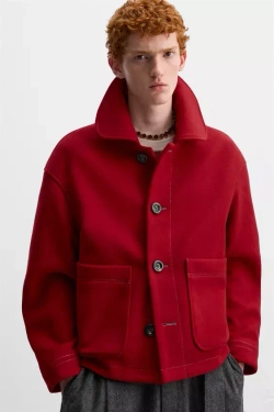 ZARA Х HARRY LAMBERT ШЕРСТЯНАЯ КОРОТКАЯ КУРТКА, КРАСНЫЙ