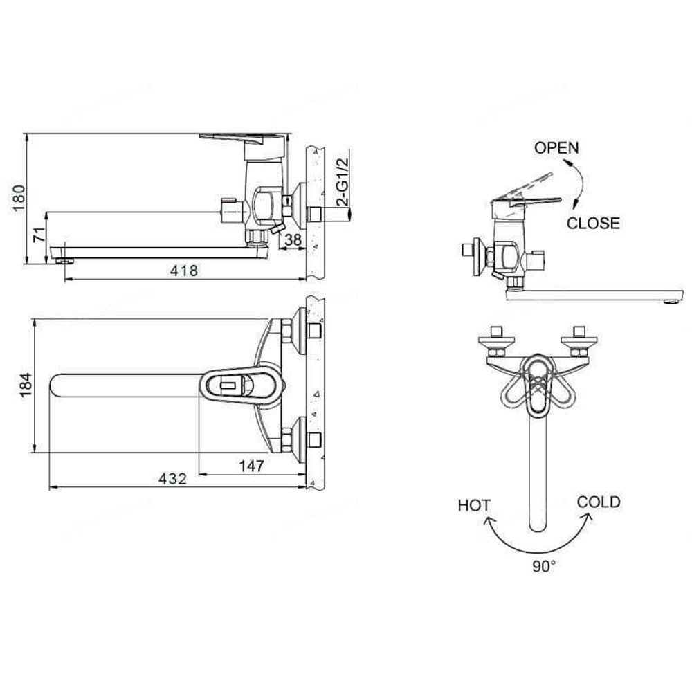 СМЕСИТЕЛЬ ДЛЯ ВАННЫ ДЛИННЫЙ ИЗЛИВ BRAVAT LOOP F6124182CP-02L-RUS