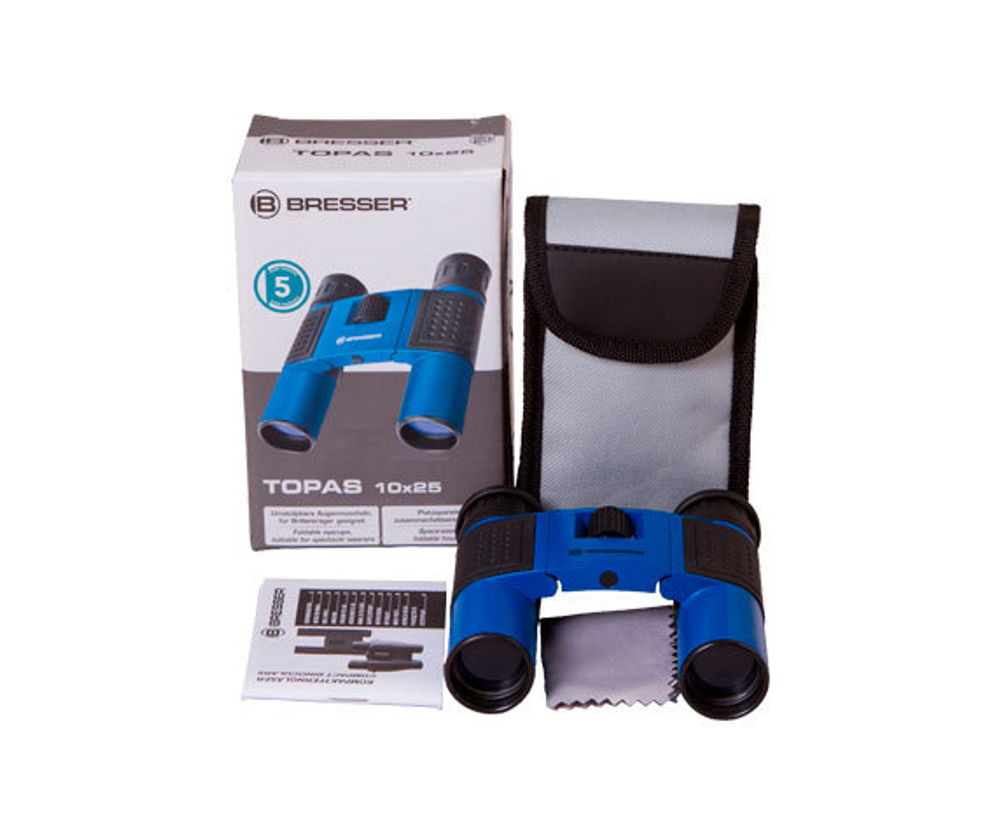 Комплект поставки бинокля Bresser Topas 10 25 голубой