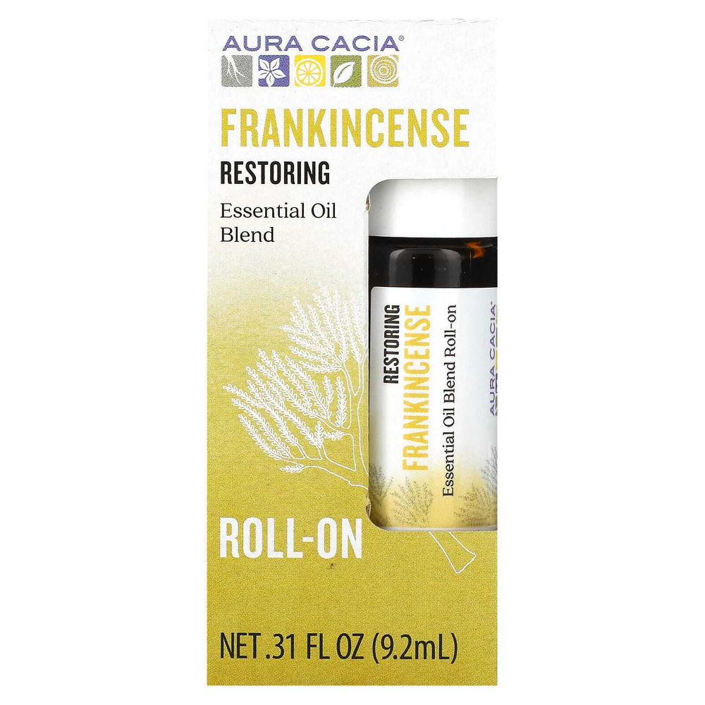 Aura Cacia, Смесь эфирных масел, восстанавливающие свойства, шариковый аппликатор, ладанное масло, 0,31 унции (9,2 мл)