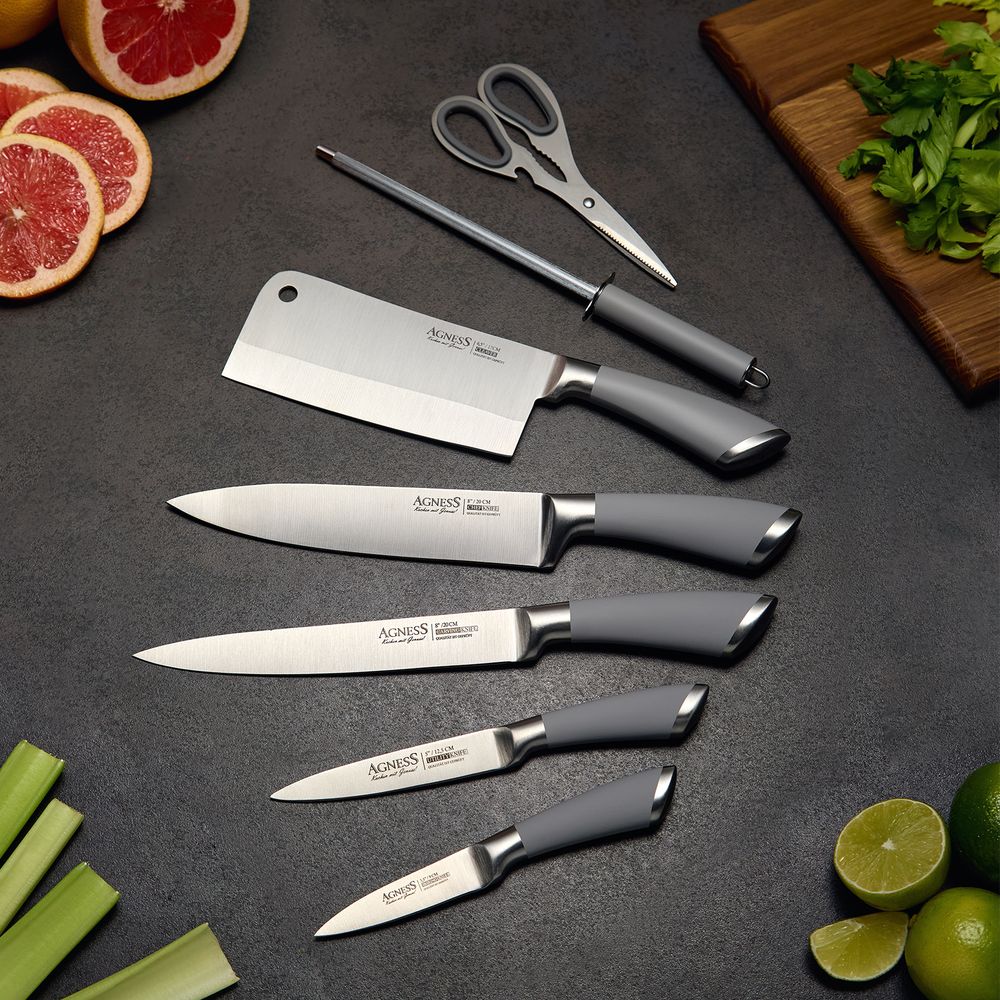 НАБОР НОЖЕЙ AGNESS НЖС НА ПЛАСТИКОВОЙ ВРАЩАЮЩЕЙСЯ ПОДСТАВКЕ 8 ПР.