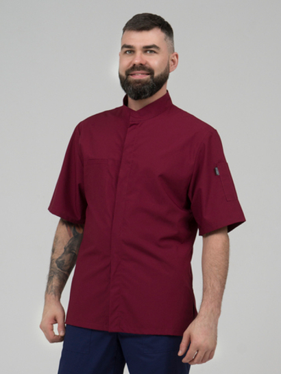 Бордовая мужская рубашка-китель "Мир" для повара и кондитера NVDesign