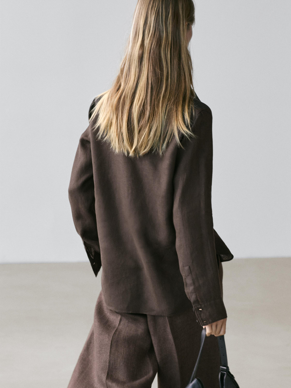 Massimo Dutti Свободная рубашка из 100% льна, коричневый