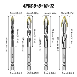 Сверло по металлу, керамике, бетона и стекла 4 шт (6/8/10/12 мм)