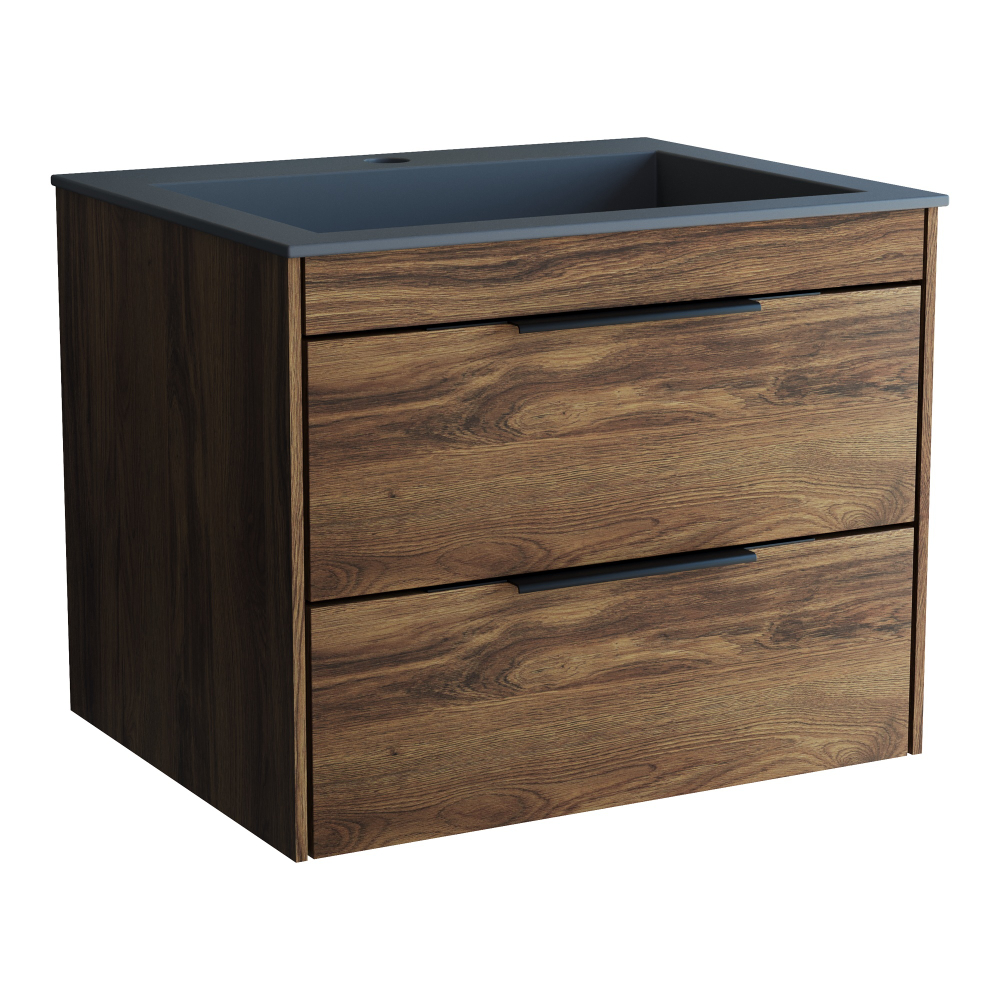 Тумба под раковину Vincea Chiara 2D 600 подвесная, 2 выкатных ящика soft-close, C.Oak