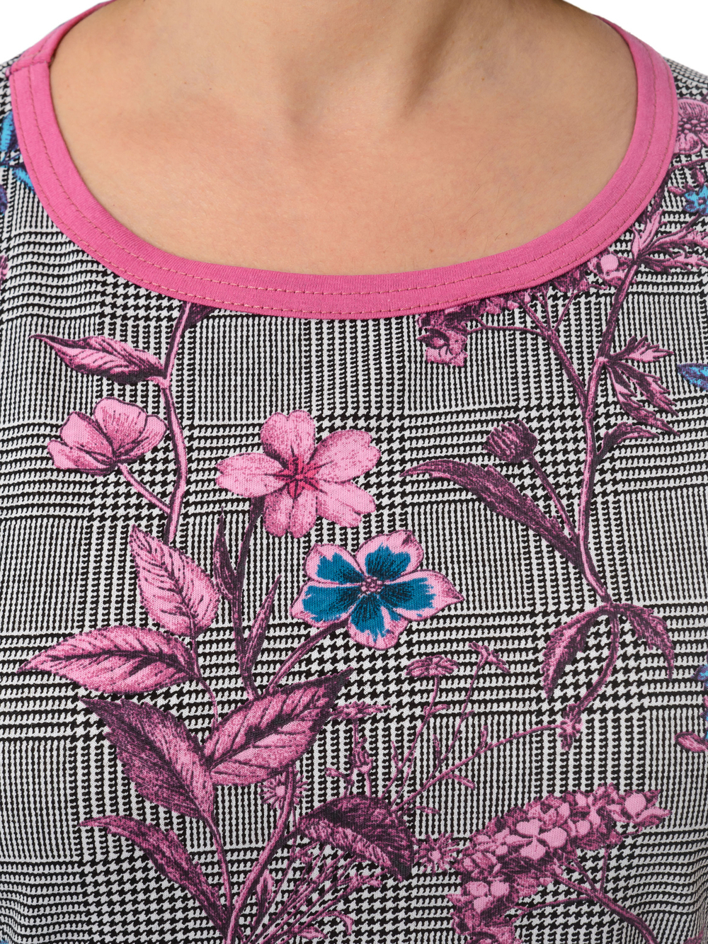 Футболка Ф-049Х/клетка-фуксияцветы