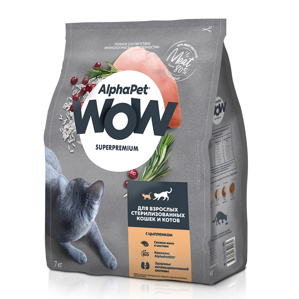 Сухой корм AlphaPet WOW Superpremium для взрослых стерилизованных кошек и котов c цыпленком