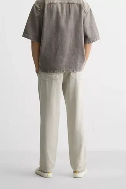 ZARA БРЮКИ ИЗ ХЛОПКА И ЛЬНА, ПЕСОЧНЫЙ