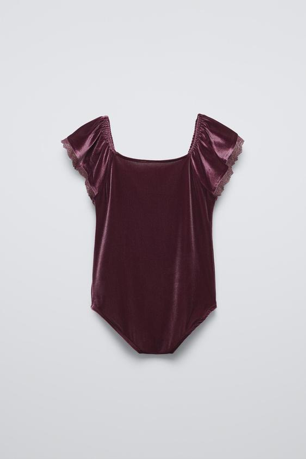 ZARA БАРХАТНОЕ БОДИ С КРУЖЕВОМ, ЦВЕТ БУРГУНДСКОГО ВИНА