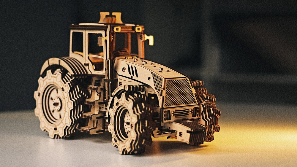 Трактор от EWA - Деревянный конструктор, сборная механическая модель, 3D пазл, сельскохозяйственная техника
