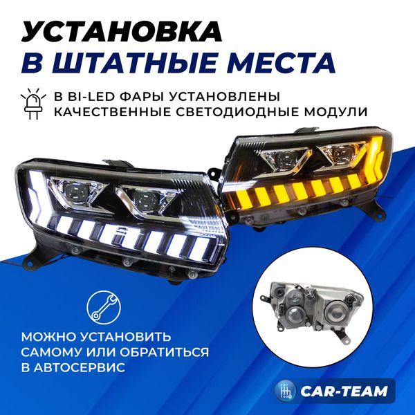 Фары Лада Ларгус FL передние "Best Partner" в стиле AUDI с четырьмя Bi LED модулями, ДХО и плавающими поворотниками