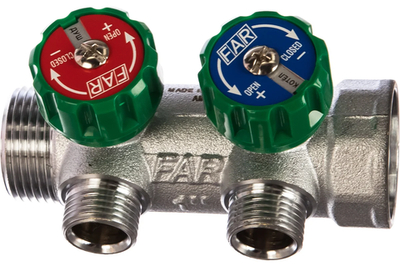 Коллектор регулирующий 1" (ВР-НР) с 2 отв. 1/2"EU с вставкой под плоское уплотнение